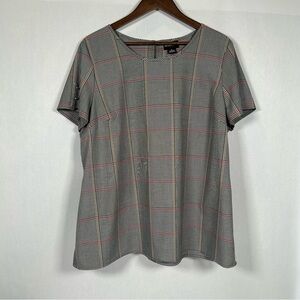 2 for$15 Liz Claiborne Career Black and Red Plaid Short Sleeve Blouse